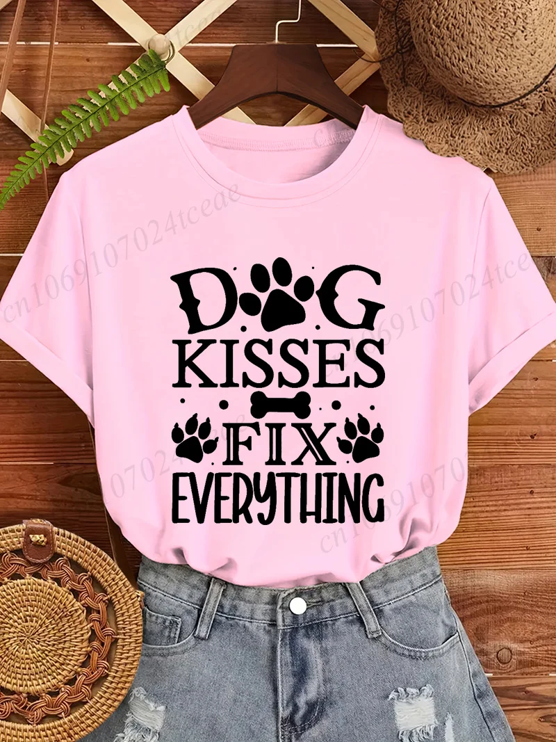 T-Shirt „Dog Kisses Fix Everything“ Mit Pfotenprint, Weiß, Kurzarm, Rundhals T-Shirt „Dog Kisses Fix Everything“ Mit Pfotenprint, Weiß, Kurzarm, Rundhals - Image 8