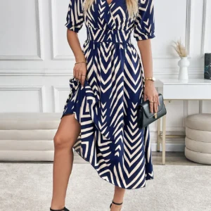 Elegantes, geregeltes, großes Swing-Kleid mit geometrischem Muster, Damenmode, lässiger Rock