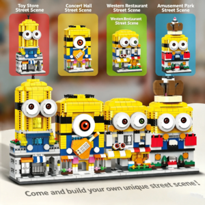 4-in-1 Minions Cartoon Street Scene Series 3D Sticker Model Figurine Educational Building Block Puzzle Toy Holiday Gift