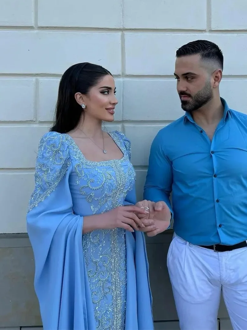 Abschlussballkleid فستان Sezengoة muna__ Square Neck Long Sleeve Satin Formal Classic Occasion Abendkleid Islamische فسات Vara Sierra Sierra Sierra Daug Daugldi Sezqab – Bild 5