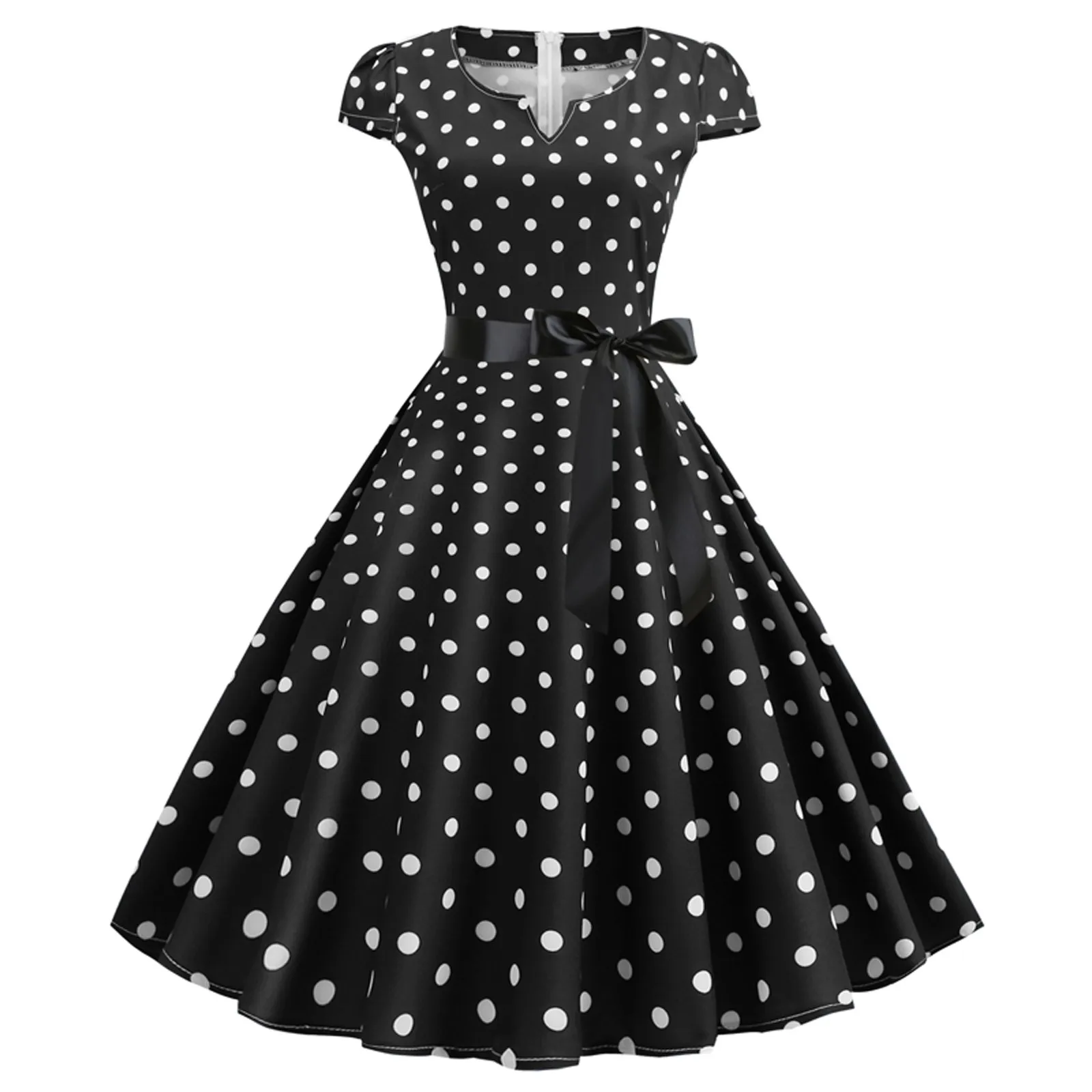 Woman Retro Dresses Audrey Hepburn 1950S 60S Rockabilly Polka Dot Printed Bowknot Pinup Ball Gown Party Dress Robe Vestidos Woman Retro Dresses Audrey Hepburn 1950S 60S Rockabilly Polka Dot Printed Bowknot Pinup Ball Gown Party Dress Robe Vestidos - Image 5