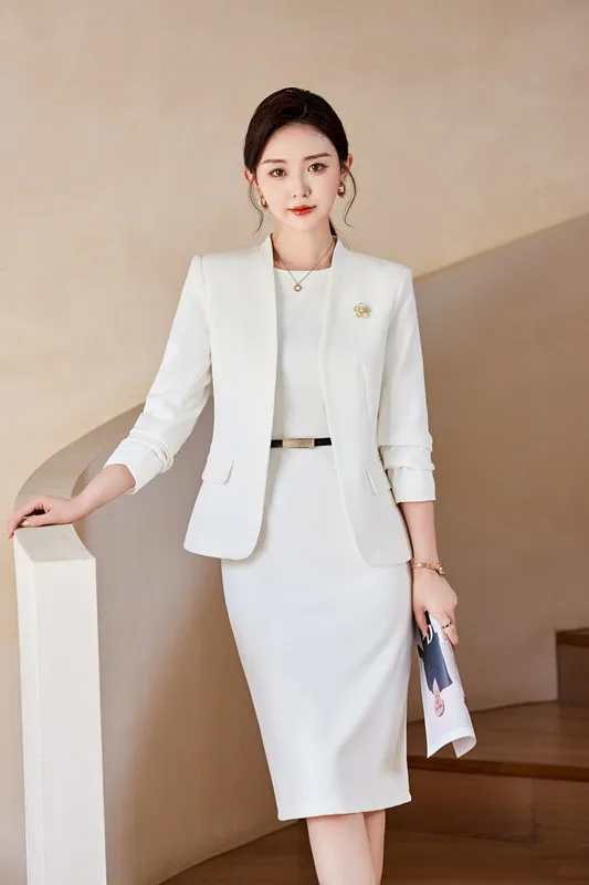 Naviu Damen-Anzug 2-Teilig Weiß, Langärmlig, Slim Fit, Einfarbig, Business-Outfit Naviu Damen-Anzug 2-Teilig Weiß, Langärmlig, Slim Fit, Einfarbig, Business-Outfit - Image 7