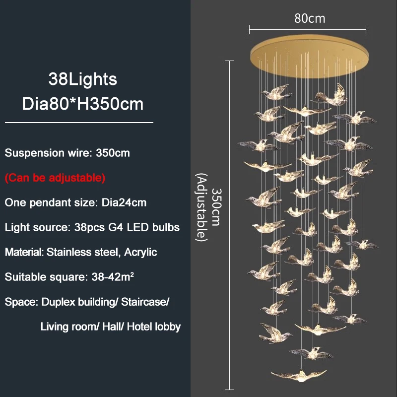 Italienischer Led-Kronleuchter Mit Vogeldesign Für Treppenhaus, Luxuriöse Wohnzimmer-Hängeleuchte, Flur, Lange Spiralförmige Acryllampe Italienischer Led-Kronleuchter Mit Vogeldesign Für Treppenhaus, Luxuriöse Wohnzimmer-Hängeleuchte, Flur, Lange Spiralförmige Acryllampe - Image 15