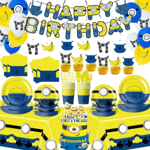 Minions Birthday Party Tableware Set Paper Cups Plates Napkins Tablecloth Banner Gift Bags Balloons Baby Shower Party Supplies