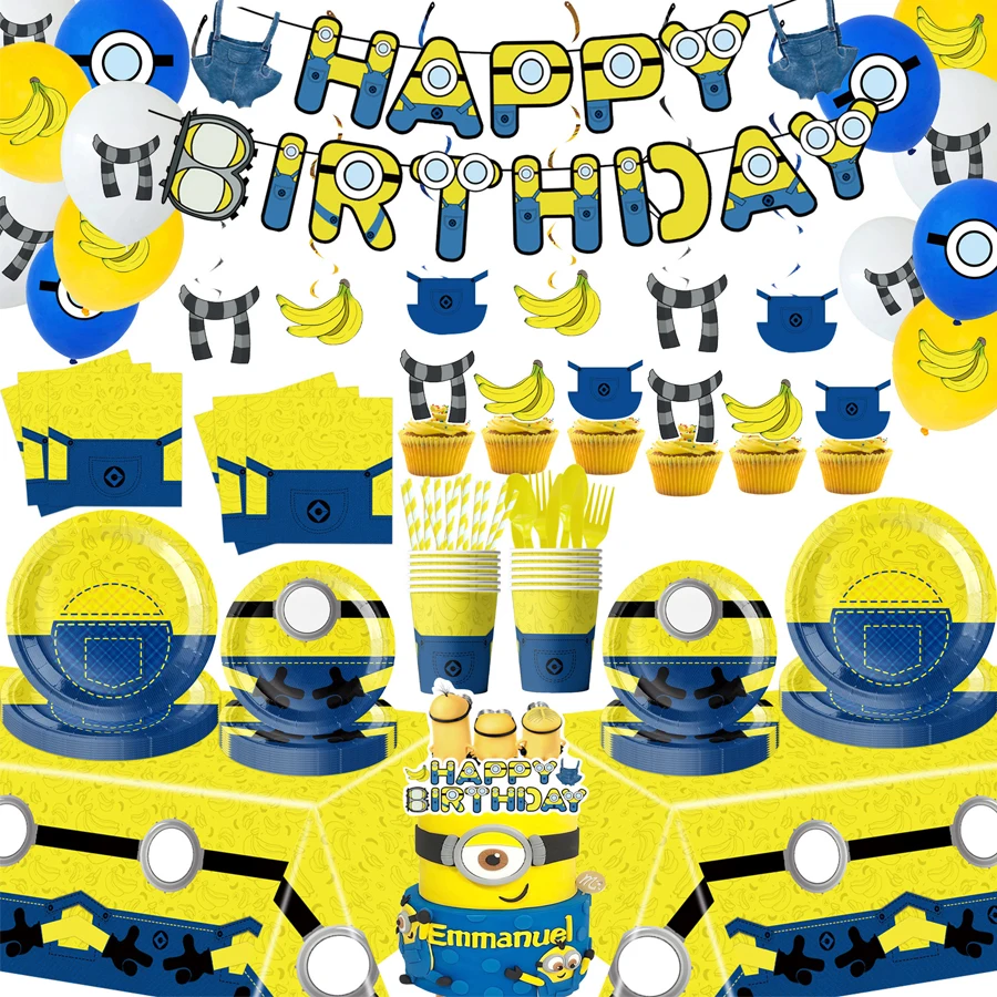 Minions Birthday Party Tableware Set Paper Cups Plates Napkins Tablecloth Banner Gift Bags Balloons Baby Shower Party Supplies Minions Birthday Party Tableware Set Paper Cups Plates Napkins Tablecloth Banner Gift Bags Balloons Baby Shower Party Supplies