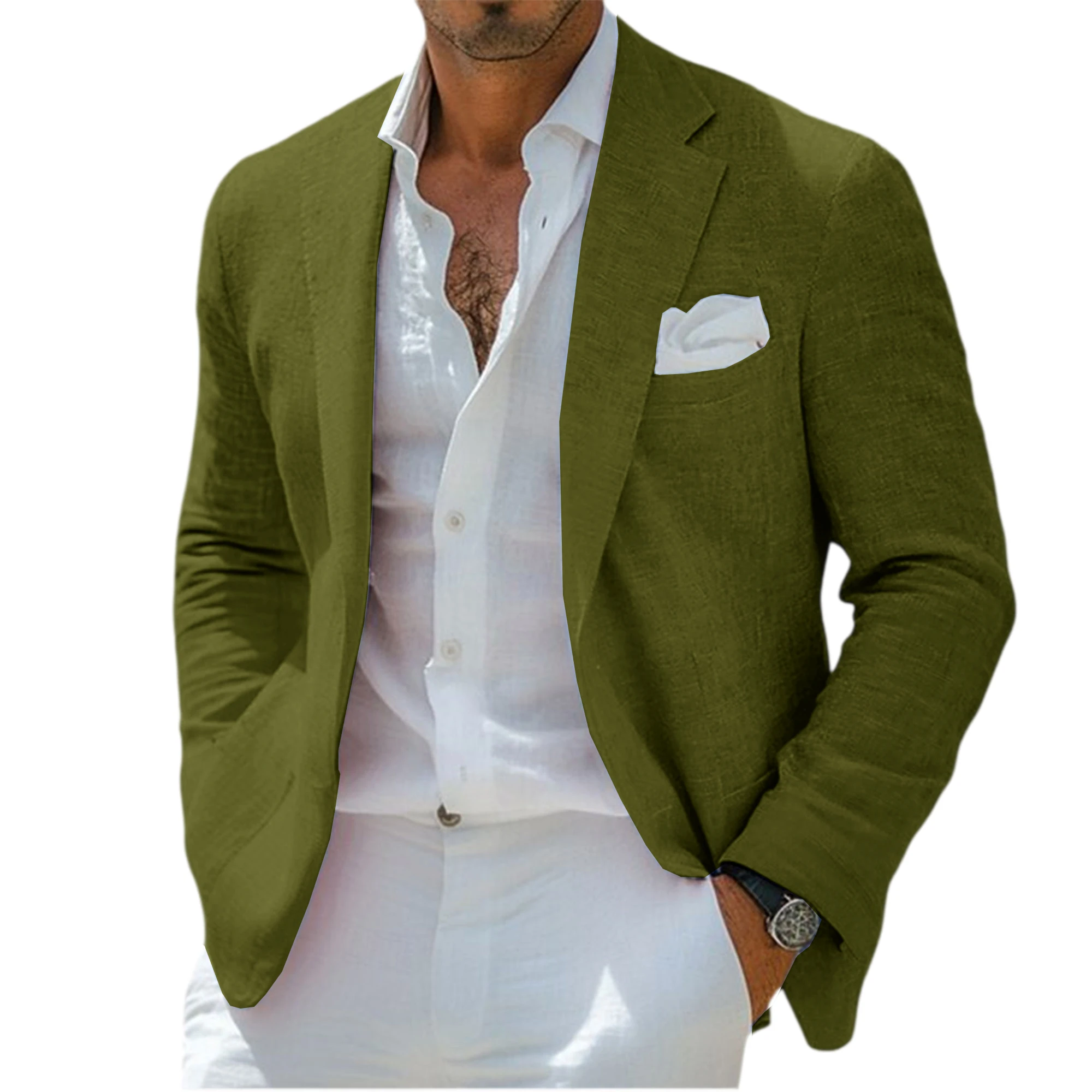 Men's Linen Blend Blazer Notched Lapel Single-Breasted Casual Business Sport Coat Slim Fit Breathable Lightweight Jacket – Bild 22