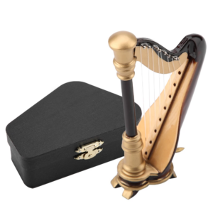 3,5-Zoll-Miniatur-Harfen-Nachbildung aus Holz mit Geschenkbox, Instrumentenmodell, musikalische Geschenke, Ornamente