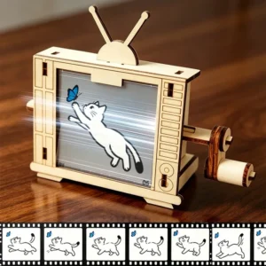Hölzernes TV-förmiges STEM-Wissenschaftsexperiment-Spielzeug, Bausatz für eine handgekurbelte Animationsmaschine