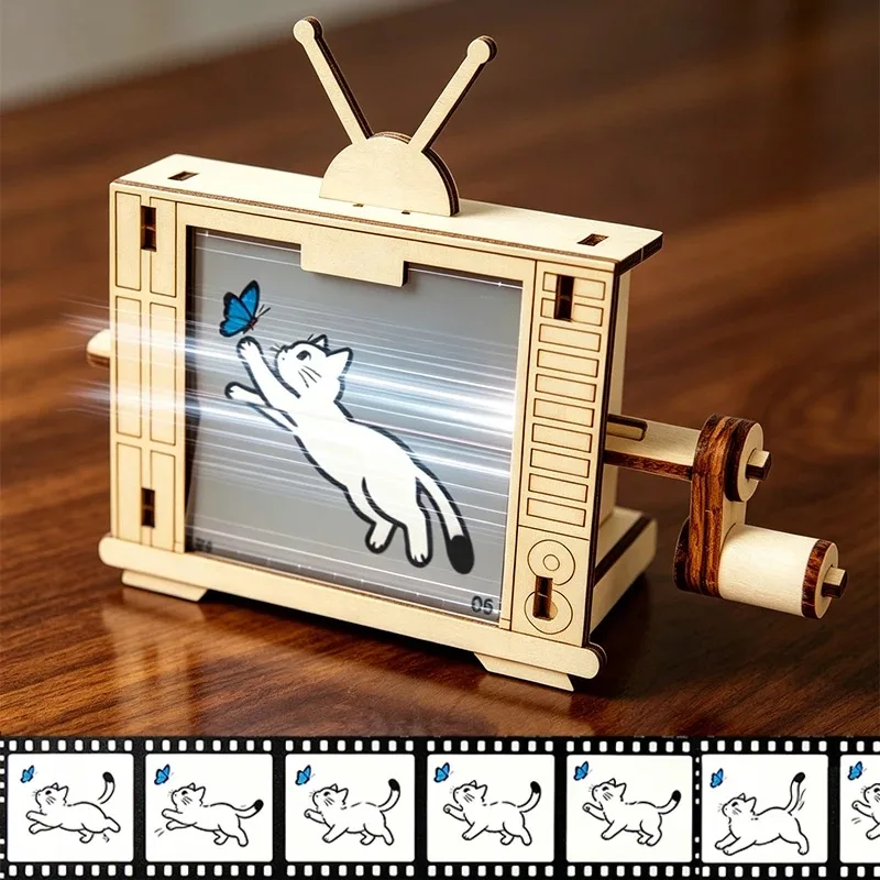 Hölzernes Tv-Förmiges Stem-Wissenschaftsexperiment-Spielzeug, Bausatz Für Eine Handgekurbelte Animationsmaschine Hölzernes Tv-Förmiges Stem-Wissenschaftsexperiment-Spielzeug, Bausatz Für Eine Handgekurbelte Animationsmaschine