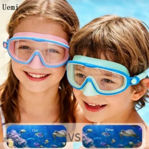 Kinder-Schwimmbrille mit Nasenschutz Weitwinkel-Tauchmaske Beschlagfrei UV-Schutz Ohne Leckage für Kleinkinder im Alter von 3-15 Jahren