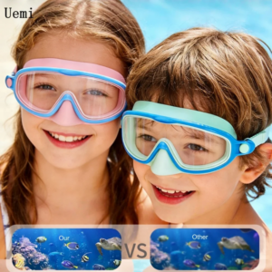 Kinder-Schwimmbrille mit Nasenschutz Weitwinkel-Tauchmaske Beschlagfrei UV-Schutz Ohne Leckage für Kleinkinder im Alter von 3-15 Jahren