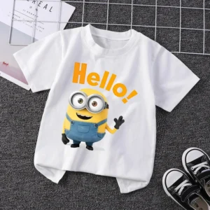 Minions Kinder-T-Shirt aus Baumwolle – Kurzarm mit Cartoon-Print