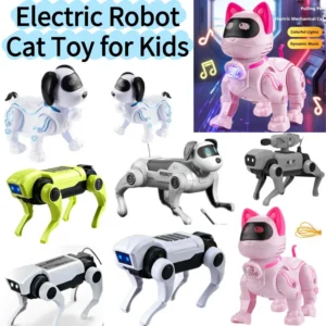 Elektrische Roboterkatze für Kinder, laufend, mit bunten LED-Lichtern und Musik