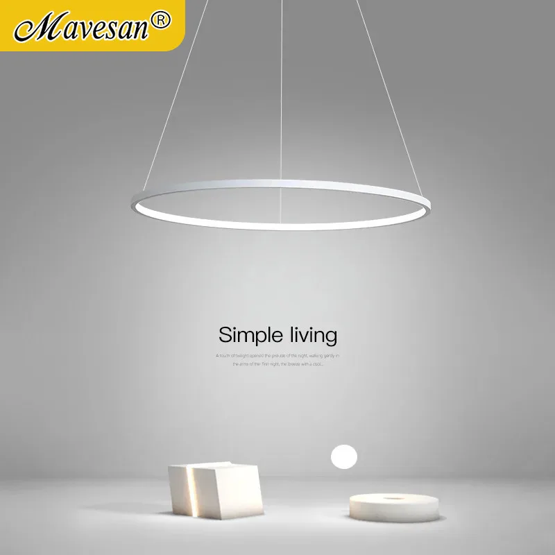 Nordischer LED-Ringkronleuchter aus Aluminium – Pendelleuchte Schwarz/Weiß/Gold für Esszimmer