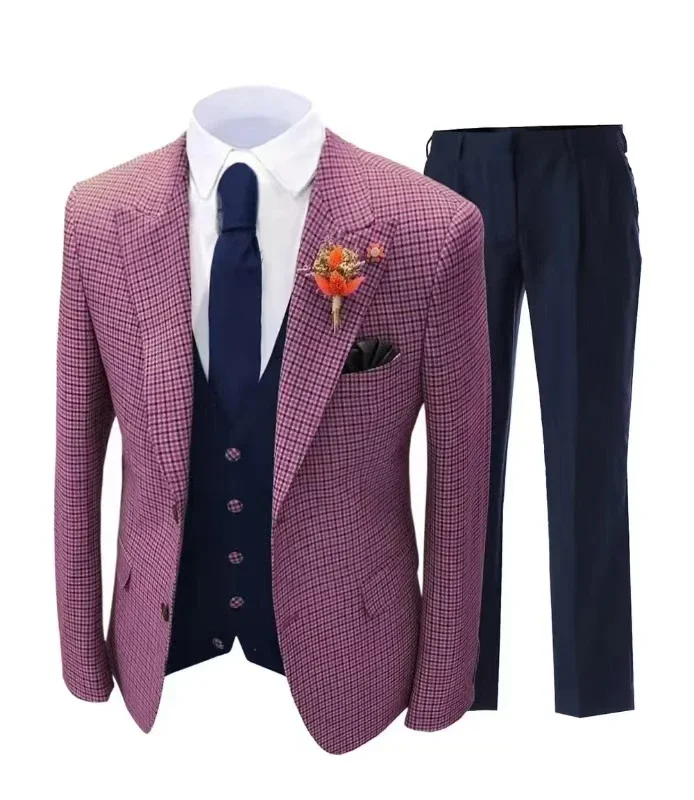 Plaid Suit,2 Pieces Blazer And Pants Set,One Breasted,For Summer Beach,Performance, Emcee,Stage Graduation Dress Plaid Suit,2 Pieces Blazer And Pants Set,One Breasted,For Summer Beach,Performance, Emcee,Stage Graduation Dress - Image 2