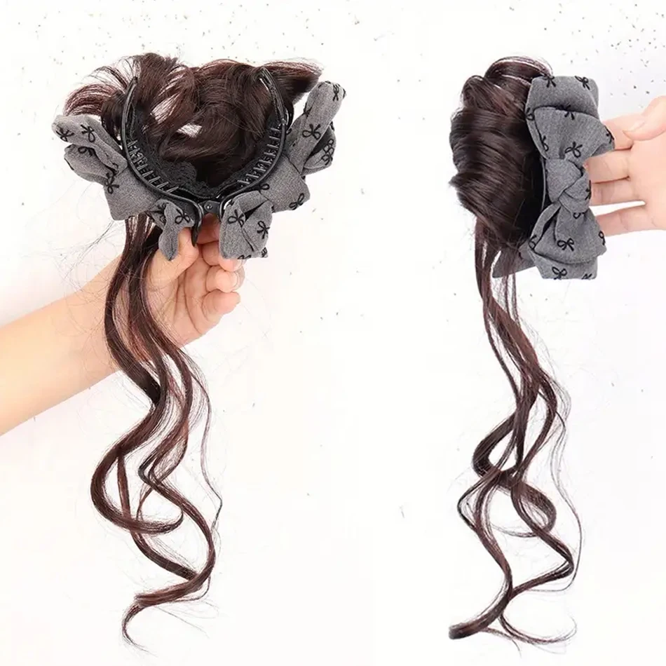 Synthetische Pferdeschwanz-Haarverlängerungen Mit Niedrigem Seitlichem Krawatte Und Schleife, Lazy Style Dragon Beard Bun-Haarteil Für Den Täglichen Gebrauch Von Frauen Synthetische Pferdeschwanz-Haarverlängerungen Mit Niedrigem Seitlichem Krawatte Und Schleife, Lazy Style Dragon Beard Bun-Haarteil Für Den Täglichen Gebrauch Von Frauen - Image 3
