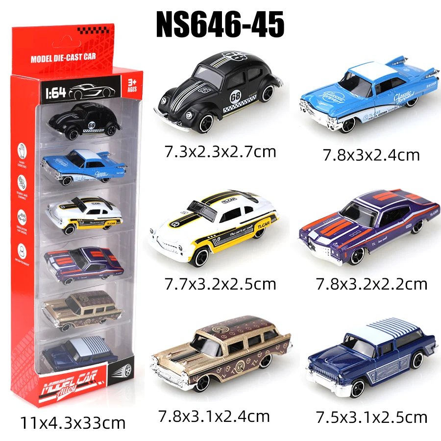 Hochwertiges Mini-Spielzeug Im Maßstab 1:64, Im Retro-Stil (6 Stück), Metalldruckguss, Jungenspielzeug, Trägheitsauto Hochwertiges Mini-Spielzeug Im Maßstab 1:64, Im Retro-Stil (6 Stück), Metalldruckguss, Jungenspielzeug, Trägheitsauto