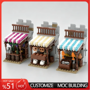 549-teiliges Modulares Burgmarktstand-Bauset Mittelalterliche Straßenansicht Architekturmodell DIY-Montage Lehrreiches Spielzeug Geschenke
