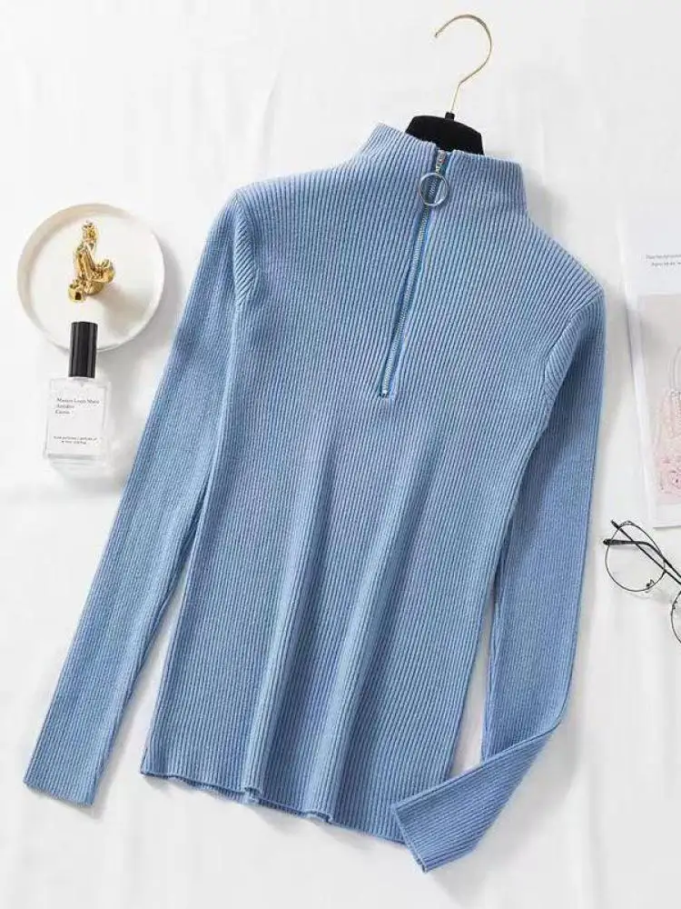 Frauen Mode Solide Gestrickte Pullover Vintage Langarm Reiß Verschluss Grundlegende Halbe Roll Kragen Pullover Weibliche Pullover Schicke Lässige Tops Frauen Mode Solide Gestrickte Pullover Vintage Langarm Reiß Verschluss Grundlegende Halbe Roll Kragen Pullover Weibliche Pullover Schicke Lässige Tops – Bild 12