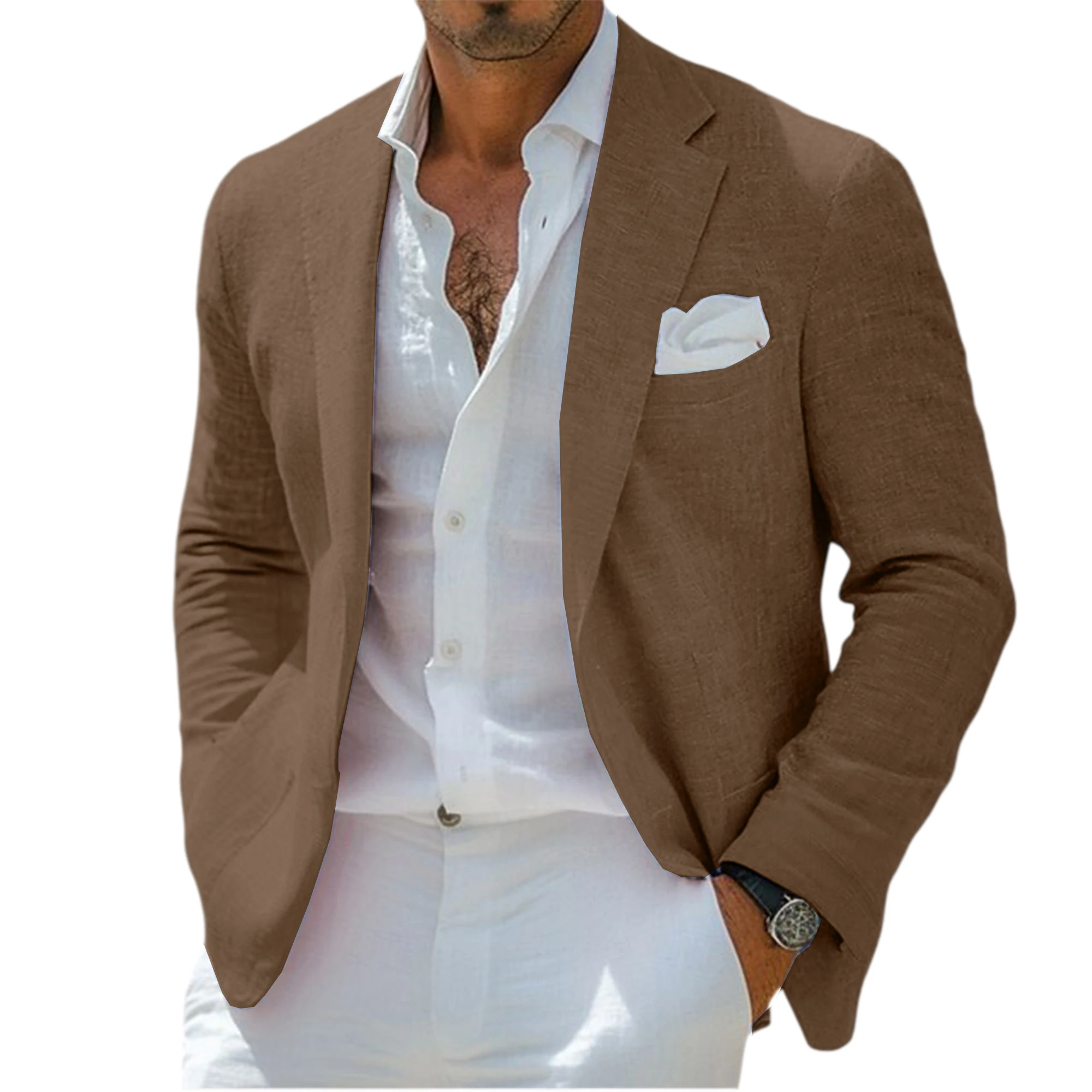 Men's Linen Blend Blazer Notched Lapel Single-Breasted Casual Business Sport Coat Slim Fit Breathable Lightweight Jacket – Bild 13