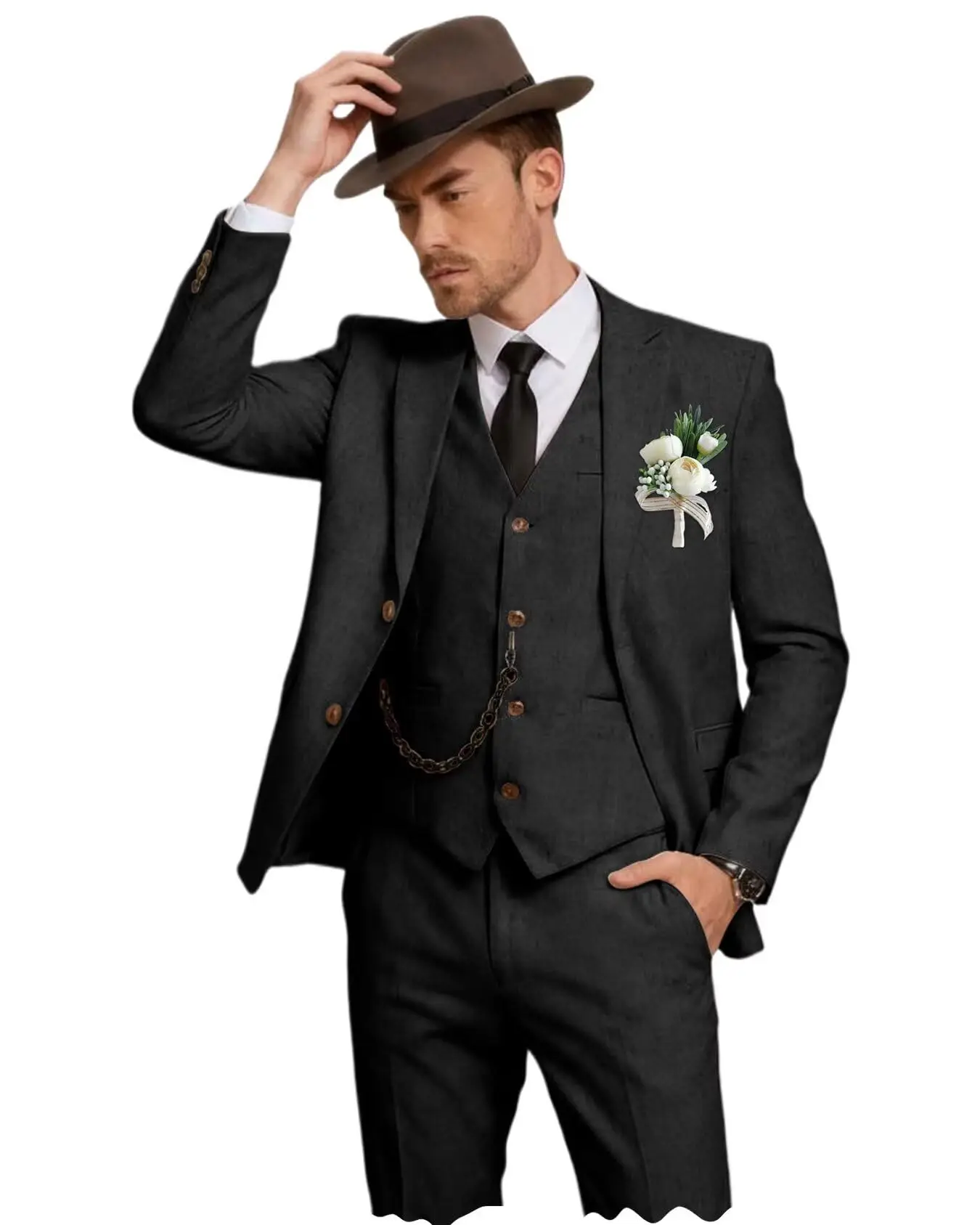 Herren Leinenanzug 3-Teilig, Slim Fit: Sakko, Weste Und Hose Herren Leinenanzug 3-Teilig, Slim Fit: Sakko, Weste Und Hose - Image 10