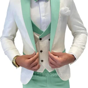 Fashion Jacquard Men's Formal Groom Suits 3 Pieces Men Suits Peak Lapel Single Breasted Blazer Vest Pants for Business/Wedding