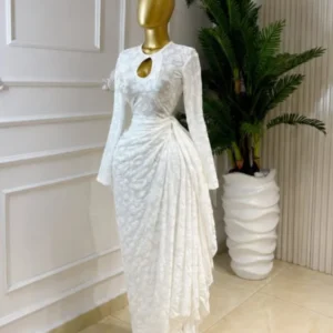 CM.YAYA Damen O-Ausschnitt Bandverziertes Langarm Bodycon Maxikleid 2026 Sommer Sexy Geburtstagsparty Urlaub Trendige Kleider