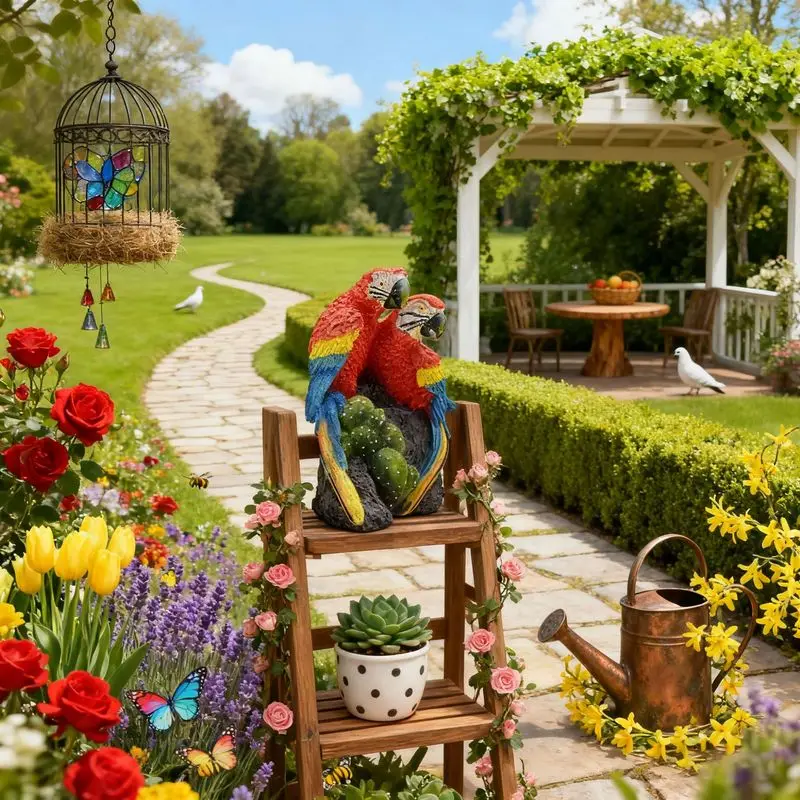Roter Papagei Aus Kunstharz, Kreative Tierfigur, Garten- Und Hofdekoration, Miniatur-Landschaftsstatue, Innen- Und Außenbereich-Deko Roter Papagei Aus Kunstharz, Kreative Tierfigur, Garten- Und Hofdekoration, Miniatur-Landschaftsstatue, Innen- Und Außenbereich-Deko - Image 3