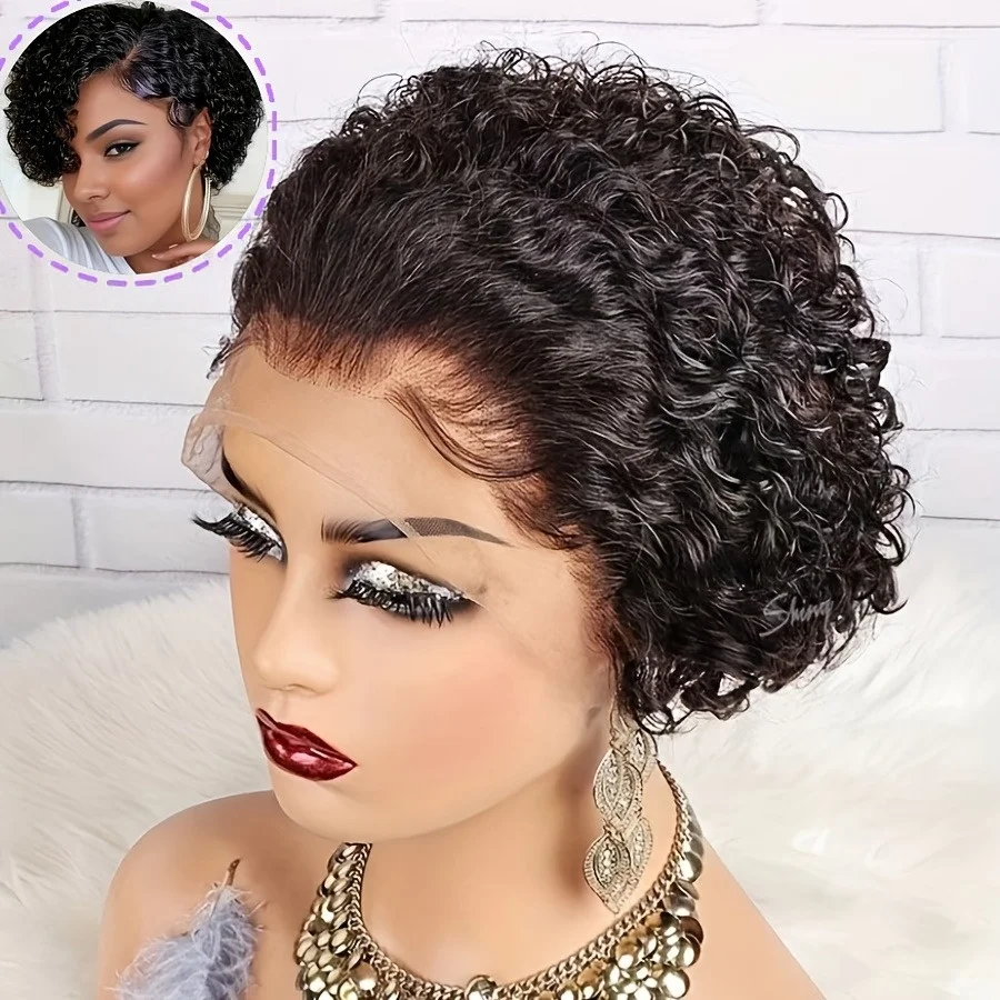 Pixie Cut Perücken Aus Echthaar, Kurze, Lockige Lace-Front-Perücken Aus Echthaar, Brasilianische 13X4 Transparente Lace-Perücken, Wasserwellen-Bob-Perücke Pixie Cut Perücken Aus Echthaar, Kurze, Lockige Lace-Front-Perücken Aus Echthaar, Brasilianische 13X4 Transparente Lace-Perücken, Wasserwellen-Bob-Perücke - Image 2