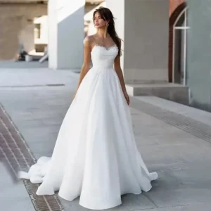 Customized Luxury Sweetheart Neckline Boho Wedding Dresses High Slit Appliques Sleeveless A-Line Bridal Gowns Robes
