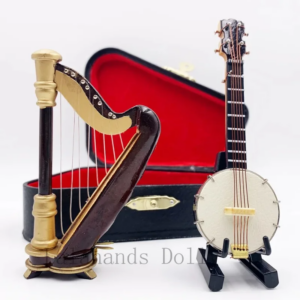 1:12 Puppenhaus Mini Instrument Retro Szene Modell Miniatur Kunst Prop BJD Guzheng Harfe Banjo
