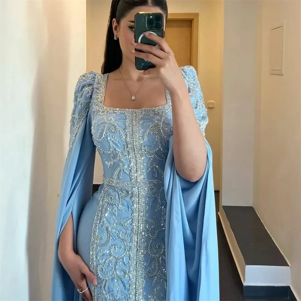 Abschlussballkleid فستان Sezengoة muna__ Square Neck Long Sleeve Satin Formal Classic Occasion Abendkleid Islamische فسات Vara Sierra Sierra Sierra Daug Daugldi Sezqab