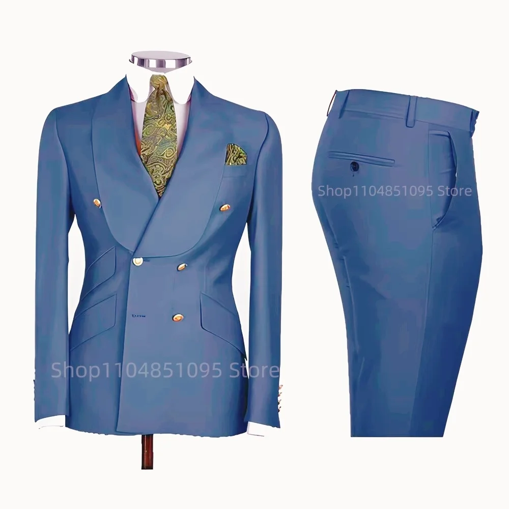New 2 Pcs Wedding Ball Reunion Attire Double-Breasted Suit Set Men'S Slim-Fit Young Men Blazer Jacket Suits Pants Ensemble New 2 Pcs Wedding Ball Reunion Attire Double-Breasted Suit Set Men'S Slim-Fit Young Men Blazer Jacket Suits Pants Ensemble - Image 26