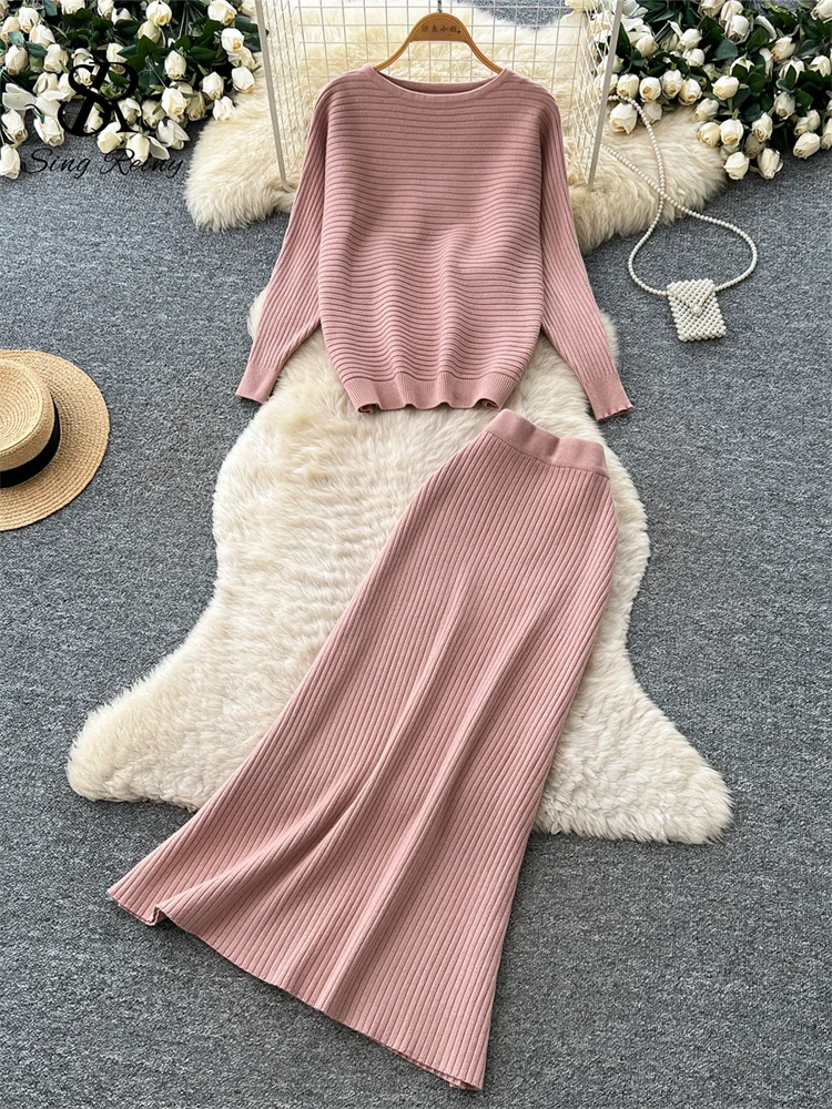 Singreiny Gestrickte Freizeit-Sets Für Den Herbst: Gestreifter O-Neck-Pullover + A-Linien-Bodycon-Maxirock, Schlanke, Minimalistische 2-Teilige Sets Für Damen Singreiny Gestrickte Freizeit-Sets Für Den Herbst: Gestreifter O-Neck-Pullover + A-Linien-Bodycon-Maxirock, Schlanke, Minimalistische 2-Teilige Sets Für Damen - Image 2