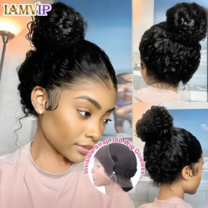 250 Dichte HD Invisi Strap 360 Full Lace Frontal Kinky Curly Perücke 30 Zoll Schwarz Echthaar Kordelzug Snug Water Perücke Glueless
