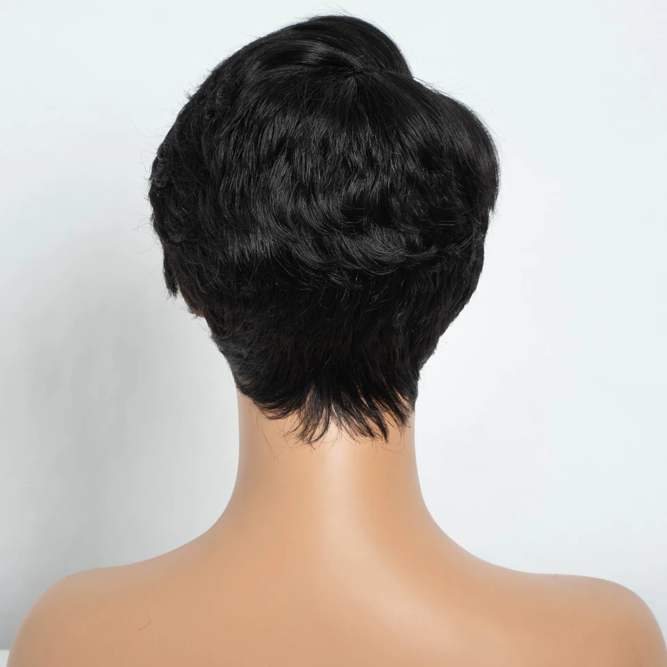 Lekker Schwarze Kurze Pixie-Perücke 13X1 C-Part Lace Front 100% Echthaar-Perücken Für Frauen Klebefreie Brasilianische Remy-Haar Glatte Perücken Lekker Schwarze Kurze Pixie-Perücke 13X1 C-Part Lace Front 100% Echthaar-Perücken Für Frauen Klebefreie Brasilianische Remy-Haar Glatte Perücken - Image 4