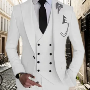 Herrenanzug mit spitzem Revers, 3-teilig (Sakko, Weste, Hose) – Smoking für Hochzeit