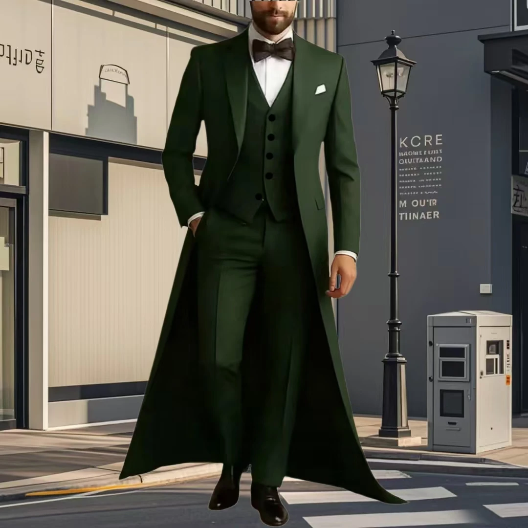 Long Jacket Business Formal Men Suit Groom Groomsman Tailored Costume Homme 3-Piece Fashion Clothing Set Jacket Pants Vest Long Jacket Business Formal Men Suit Groom Groomsman Tailored Costume Homme 3-Piece Fashion Clothing Set Jacket Pants Vest – Bild 2