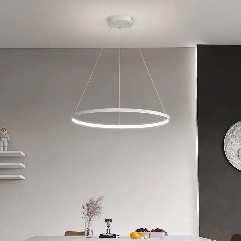 Nordischer LED-Ringkronleuchter aus Aluminium – Pendelleuchte Schwarz/Weiß/Gold für Esszimmer – Bild 4