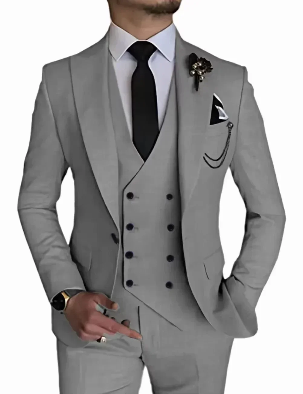 Herrenanzug Mit Spitzem Revers, 3-Teilig (Sakko, Weste, Hose) – Smoking Für Hochzeit Herrenanzug Mit Spitzem Revers, 3-Teilig (Sakko, Weste, Hose) – Smoking Für Hochzeit – Bild 16