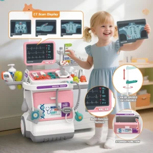 Deluxe Kinder-Arztkoffer Spielset Rollenspiel Medizinischer Wagen EKG Stethoskop Lehrreiches Rollenspielzeug Geschenk für Jungen und Mädchen