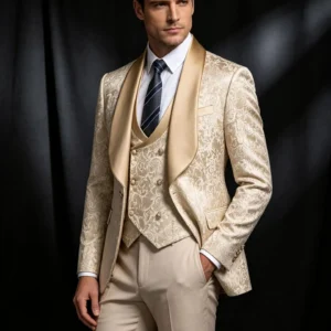 High Quality Jacquard Wedding Groom Dress Men's Evening Gown Slim Fit Leisure Suit Blazers Vest Pants Set Elegant Prom Man Suit