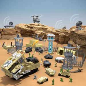 Militär-Camp-Spielset für Kinder, Szenensimulations-Kampfspielzeug, einschließlich kleiner Panzer, kleine Flugzeuge, kleine Soldaten, Militärcamp, Beobachtungsturm, Bunker, Radar, Straßensperre, Zaun und weiteres Szenenzubehör, ideales Geschenk für Jungen und Mädchen im Alter von 3-12 Jahren