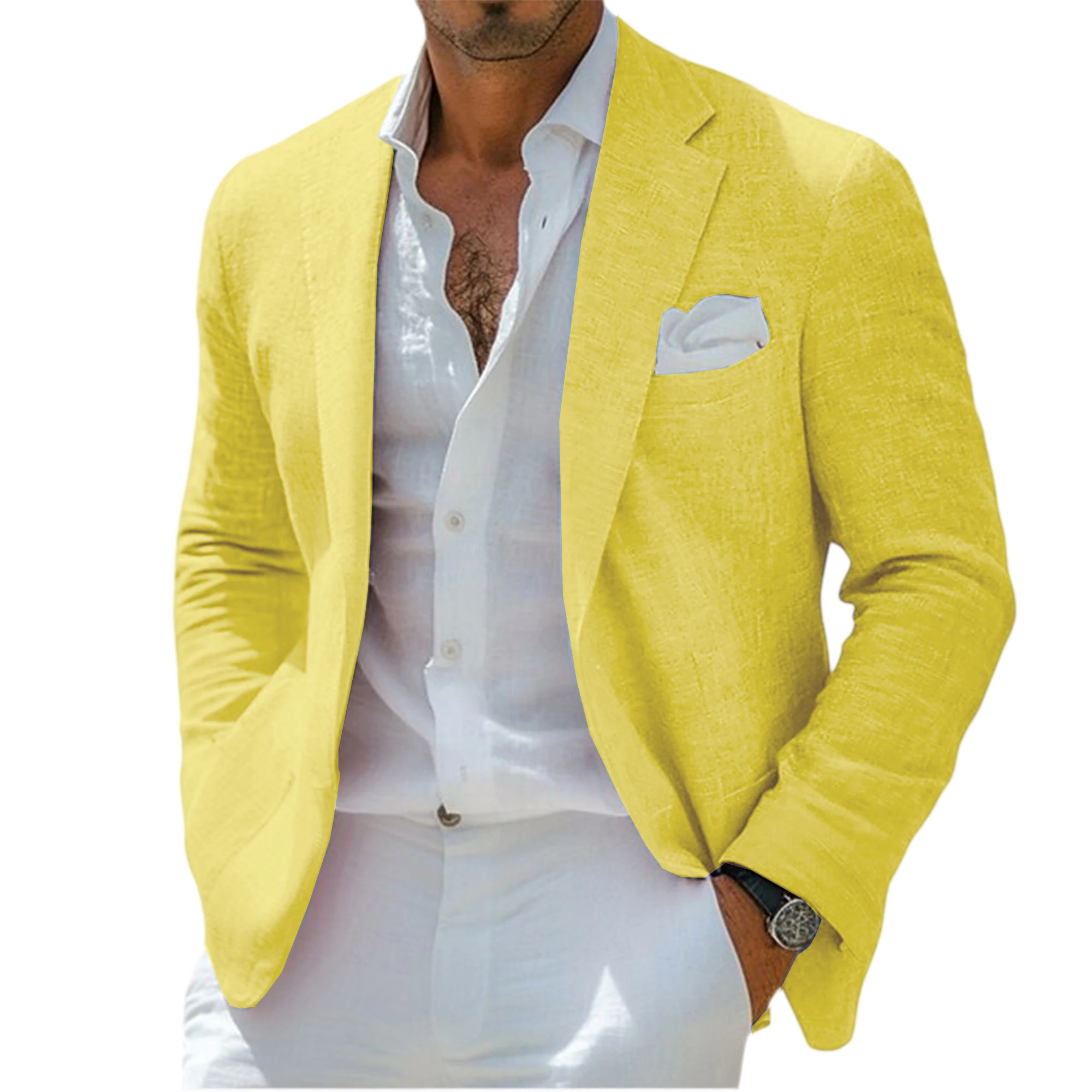 Men's Linen Blend Blazer Notched Lapel Single-Breasted Casual Business Sport Coat Slim Fit Breathable Lightweight Jacket – Bild 21