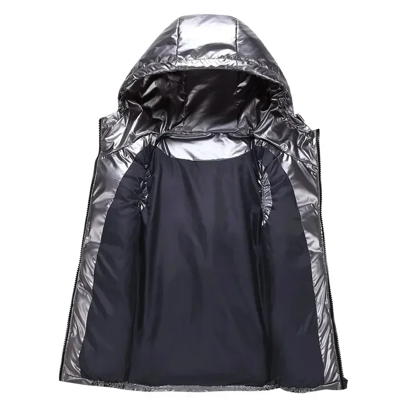 Männer Winter Mit Kapuze Gepolsterte Weste Glänzend Ärmellose Jacke Casual Outwear Verdicken Warme Mantel Wasserdichte Weste Männer Kleidung 4Xl Männer Winter Mit Kapuze Gepolsterte Weste Glänzend Ärmellose Jacke Casual Outwear Verdicken Warme Mantel Wasserdichte Weste Männer Kleidung 4Xl - Image 2