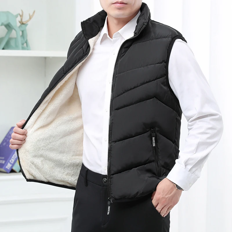 Winter Business Wolle Gefüttert Weste Jacke Männer Slim Fit Stehkragen Ärmellose Puffer Jacken Herbst Casual Weste Männer Warme Mantel Winter Business Wolle Gefüttert Weste Jacke Männer Slim Fit Stehkragen Ärmellose Puffer Jacken Herbst Casual Weste Männer Warme Mantel - Image 2
