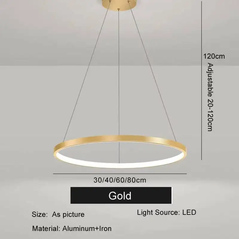 Nordischer LED-Ringkronleuchter aus Aluminium – Pendelleuchte Schwarz/Weiß/Gold für Esszimmer – Bild 8