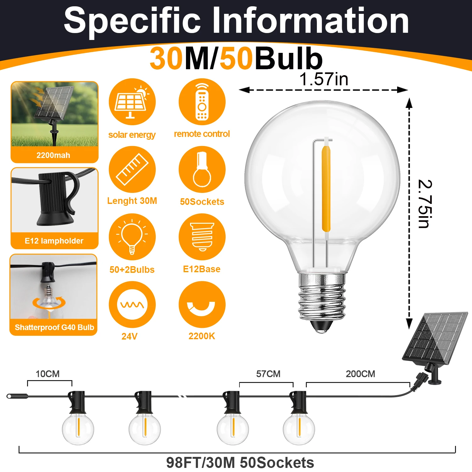 G40 Solar-LED-Kugellichterkette – bruchfest & wasserdicht für Garten & Terrasse – Bild 7