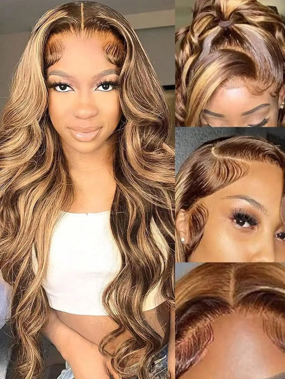 34 Zoll Ombre Honigblonde Echthaarperücke 13X4 Highlight Body Wave Lace Front Perücke 5X5 Vorgezupft Mit Baby Hair, Sofort Tragbar 34 Zoll Ombre Honigblonde Echthaarperücke 13X4 Highlight Body Wave Lace Front Perücke 5X5 Vorgezupft Mit Baby Hair, Sofort Tragbar - Image 6