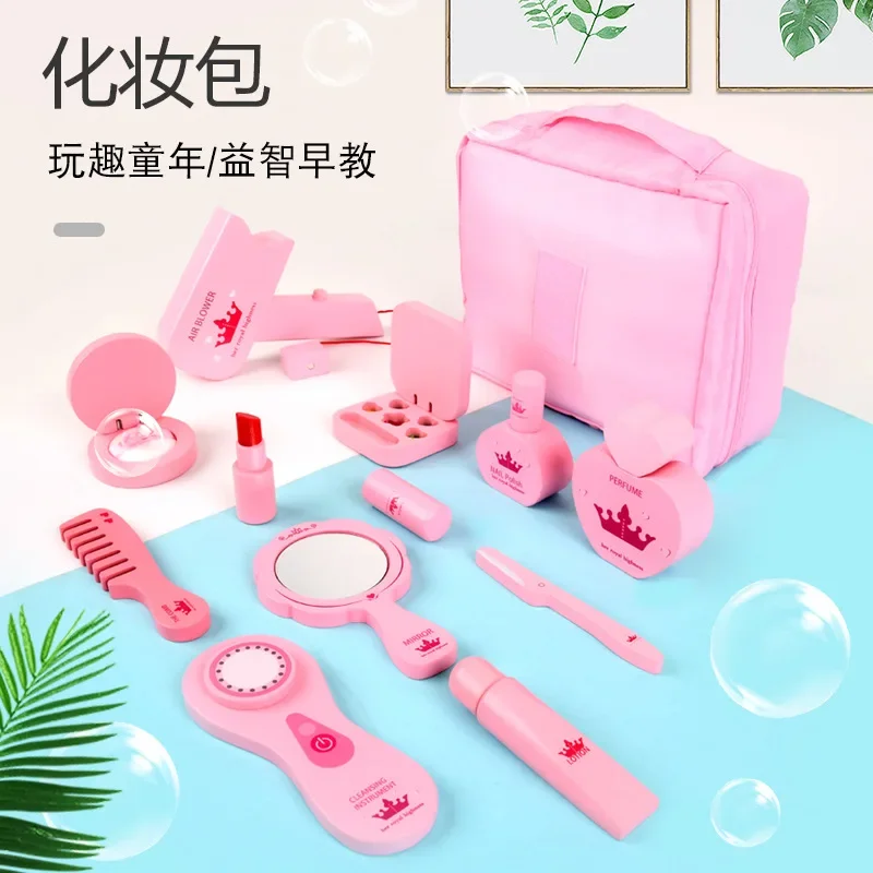 Schminkset Aus Holz Mit Rosa Kosmetiktasche – Rollenspiel-Spielzeug Für Mädchen Schminkset Aus Holz Mit Rosa Kosmetiktasche – Rollenspiel-Spielzeug Für Mädchen - Image 2